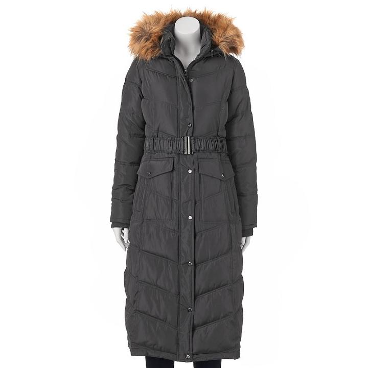 Juniors' Madden Girl Faux-fur Hooded Maxi Puffer Jacket, Size: Medium, Med Grey