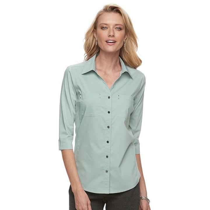 Women's Croft & Barrow&reg; Knit-to-fit Shirt, Size: Large, Med Green