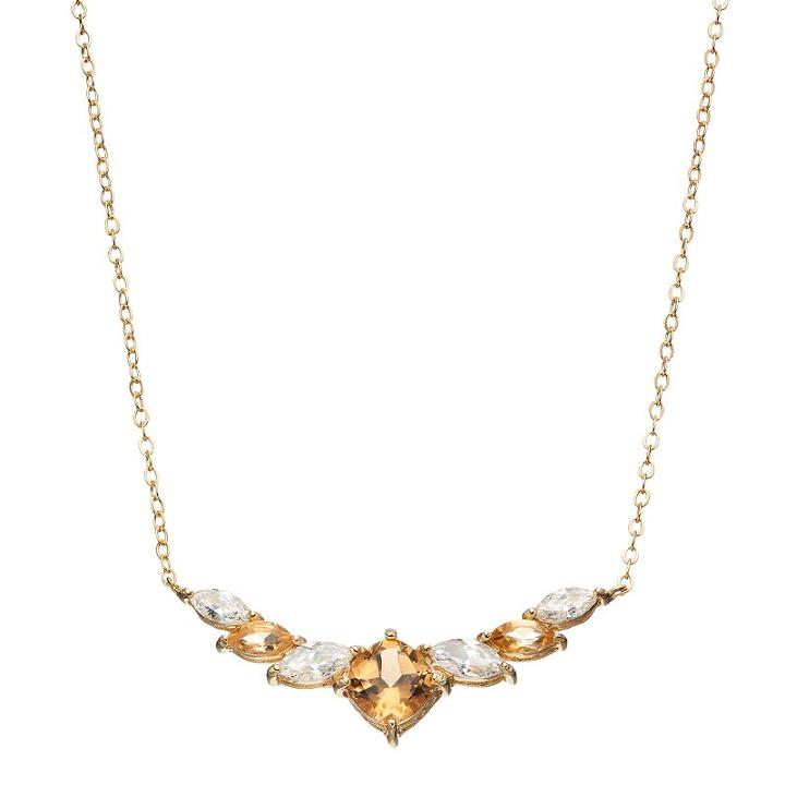 14k Gold Over Silver Citrine & Cubic Zirconia Statement Necklace, Women's, Orange