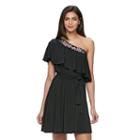 Women's Jennifer Lopez One-shoulder Embroidered A-line Dress, Size: Xl, Black