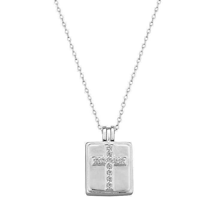 Sterling Silver Cubic Zirconia Cross Locket Necklace, Women's, Size: 18, Grey