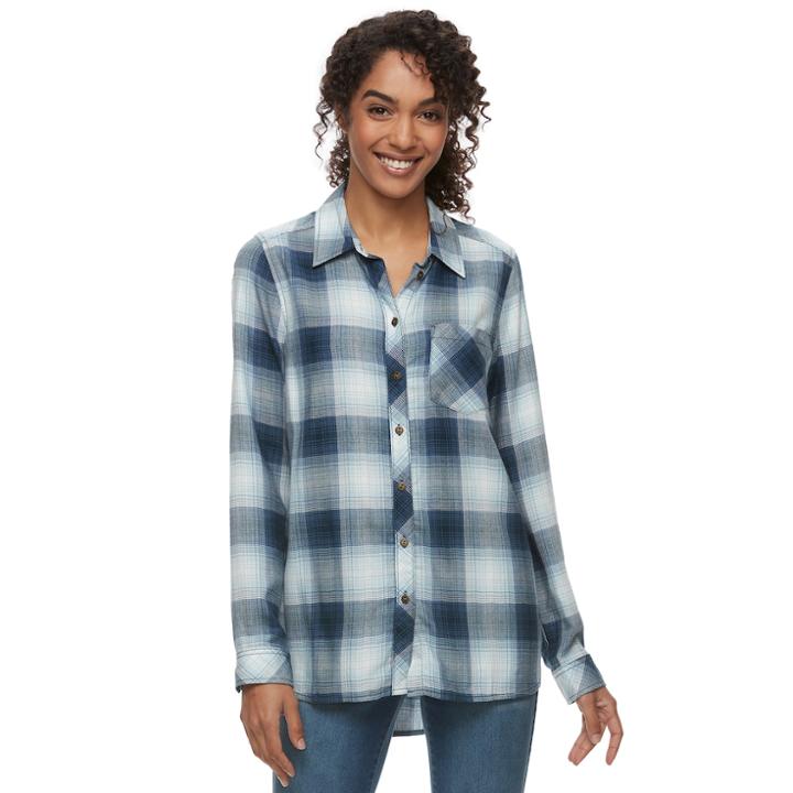 Women's Sonoma Goods For Life&trade; Everyday Plaid Shirt, Size: Large, Dark Blue