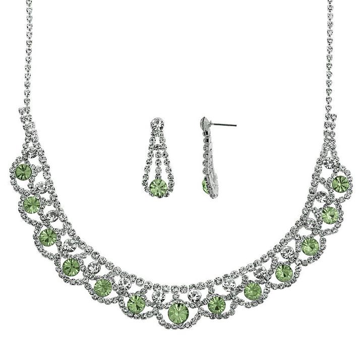 Crystal Allure Collar Necklace And Teardrop Earring Set, Women's, Size: 16.5, Green