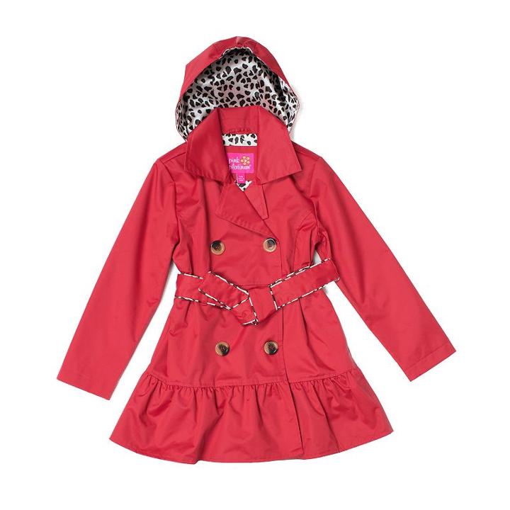 Girls 4-16 Pink Platinum Double Breasted Trench Coat, Girl's, Size: 10-12, Red