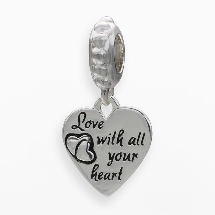 Individuality Beads Sterling Silver Love Heart Charm, Women's, Grey