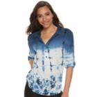 Women's Rock & Republic&reg; Tie-dye Roll Cuff Popover Top, Size: Large, Blue