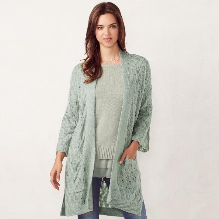 Women's Lc Lauren Conrad Pointelle Cardigan, Size: Xl, Med Green