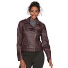 Women's Chaps Faux-leather Moto Jacket, Size: Medium, Dark Grey