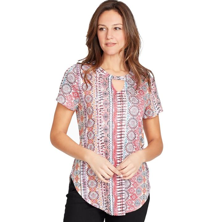 Plus Size Gloria Vanderbilt Print Keyhole Top, Women's, Size: 1xl, Red