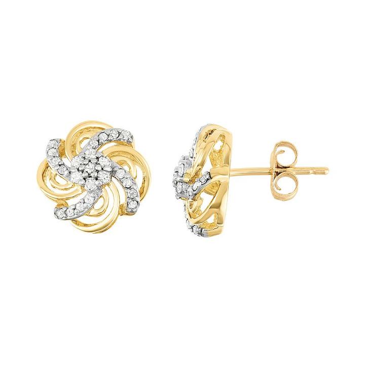 10k Gold 1/4 Carat T.w. Diamond Flower Stud Earrings, Women's, White