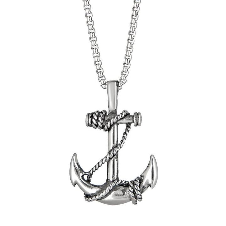 Lynx Men's Stainless Steel Anchor Pendant Necklace, Size: 22, Grey