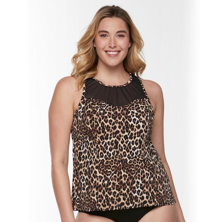 Plus Size Trimshaper Olivia Bust Enhancer High-neck Tankini Top, Women's, Size: 22 W, Brown
