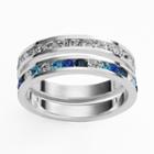 Traditions Silver Plate Blue And White Swarovski Crystal Stack Ring Set, Women's, Size: 8