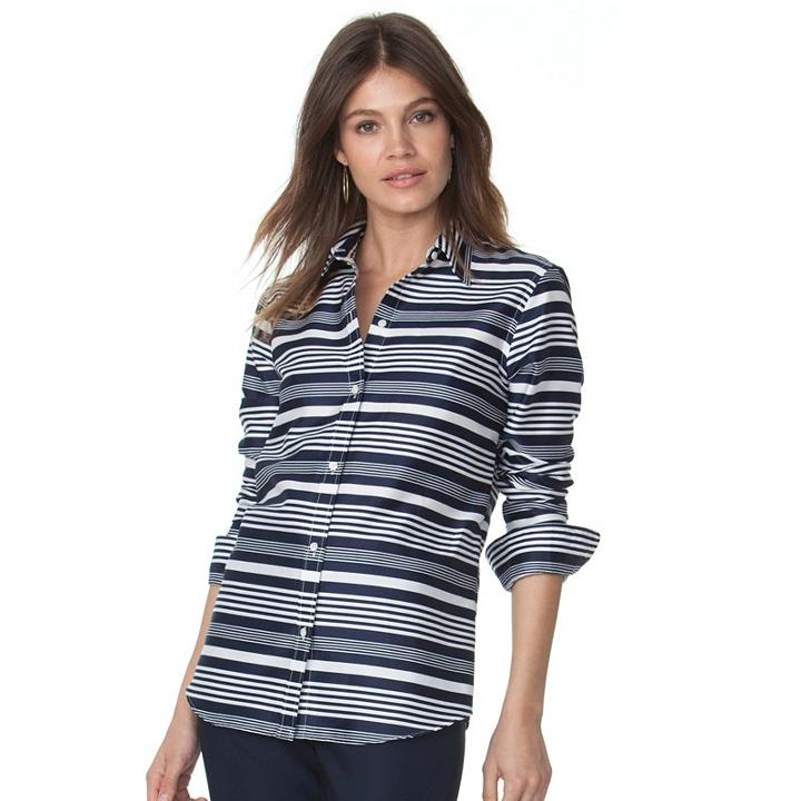 Women's Chaps No Iron Shirt, Size: Xl, Blue (navy)