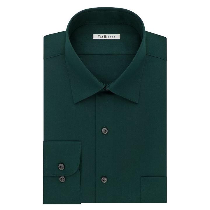 Big & Tall Van Heusen Regular-fit Solid Lux Sateen No-iron Spread-collar Dress Shirt, Men's, Size: 17 35-36, Green Oth