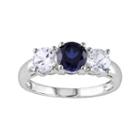 10k White Gold Lab-created Blue And Lab-created White Sapphire 3-stone Ring, Women's, Size: 5