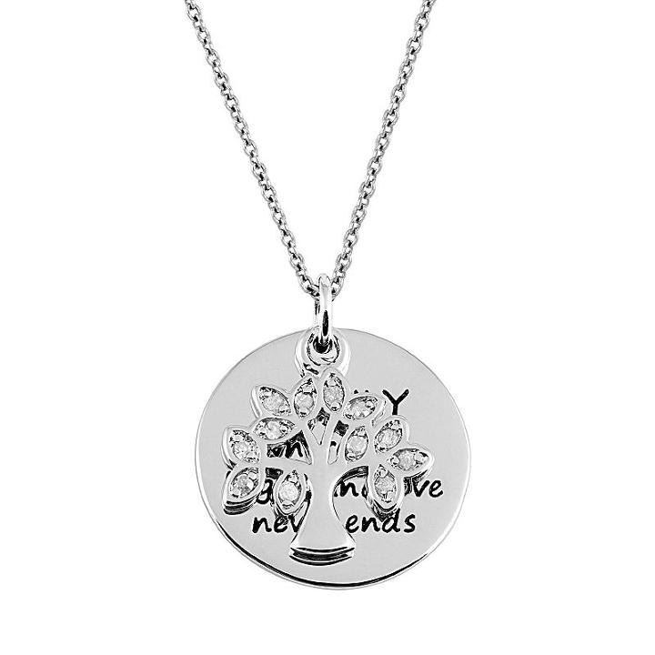Charmed By Diamonds 1/10 Carat T.w. Diamond Sterling Silver Family Tree & Disc Pendant Necklace, Women's, Size: 18, White
