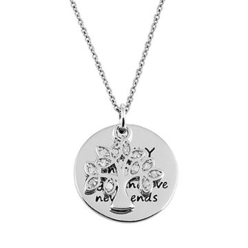 Charmed By Diamonds 1/10 Carat T.w. Diamond Sterling Silver Family Tree & Disc Pendant Necklace, Women's, Size: 18, White
