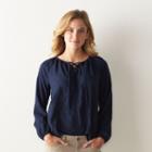 Women's Sonoma Goods For Life&trade; Eyelet Lace-up Peasant Top, Size: Large, Dark Blue