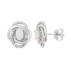 Lab-created Opal & Diamond Accent Sterling Silver Twist Halo Stud Earrings, Women's, White