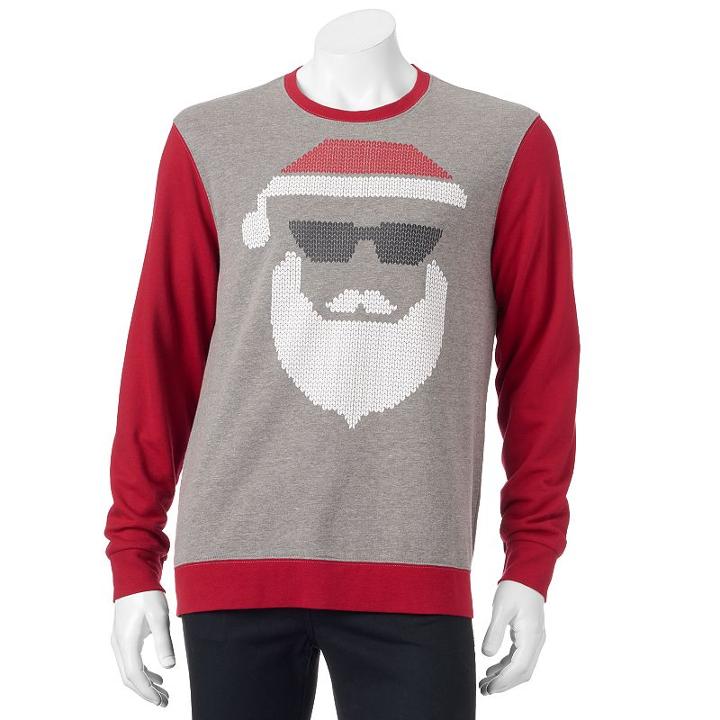 Santa Face Christmas Sweatshirt - Men, Size: Medium, Grey Other