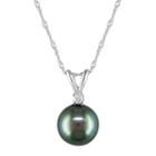 14k White Gold Tahitian Cultured Pearl & Diamond Accent Pendant Necklace, Women's, Size: 17, Black