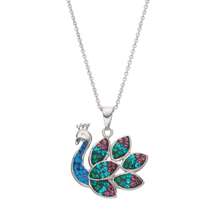 Silver Plated Crystal Peacock Pendant Necklace, Women's, Size: 18, Blue