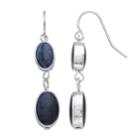 Silver Tone Double Nickel Free Blue Oval Drop Earrings, Women's