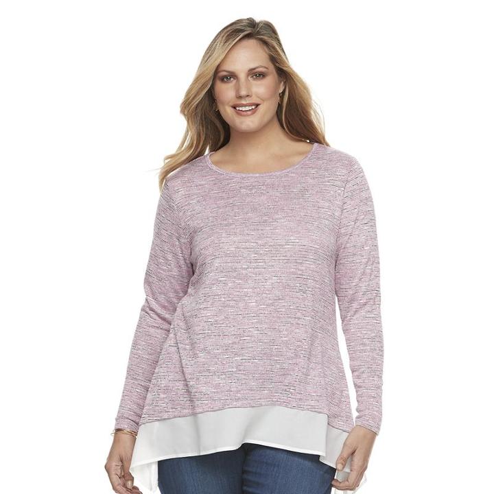Plus Size Croft & Barrow&reg; Striped Mock-layer Sweater, Women's, Size: 3xl, Green Oth