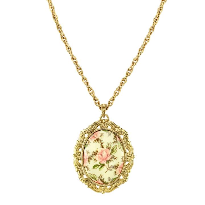 1928 Flower Oval Pendant Necklace, Women's, Size: 24, White