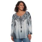 Plus Size World Unity Printed Peasant Top, Women's, Size: 1xl, Light Grey
