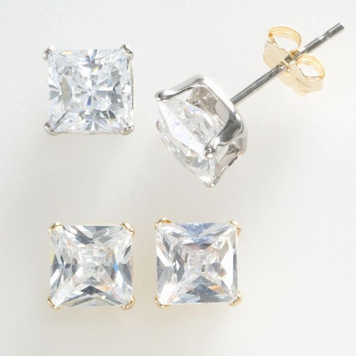 Renaissance Collection Two Tone 3-ct. T.w. Princess Earring Set - Made With Swarovski Zirconia, Women's, White