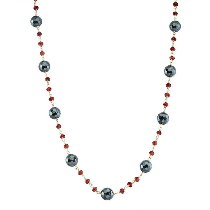 14k Gold Hematite & Garnet Station Necklace, Women's, Size: 17, Multicolor