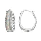 Sterling Silver 1/4 Carat T.w. Diamond & Lab-created White Opal Oval Hoop Earrings, Women's