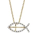 Diamond Petites 1/10 Carat T.w. Diamond 10k Gold Ichthys Fish Pendant Necklace, Women's, Size: 18, White