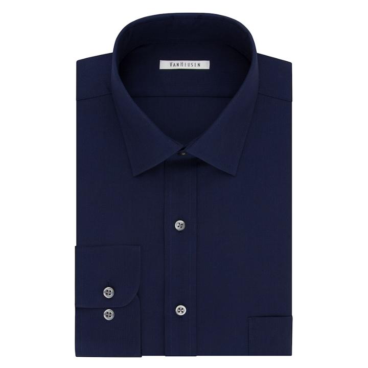 Men's Van Heusen Flex Collar Regular-fit Pincord Dress Shirt, Size: 17.5-34/35, Dark Blue