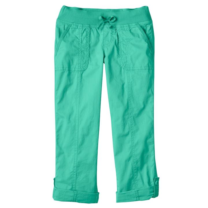 Girls Plus Size So&reg; Ribbed Waist Utility Pant Roll-tab Capris, Size: 12 1/2, Turquoise/blue (turq/aqua)