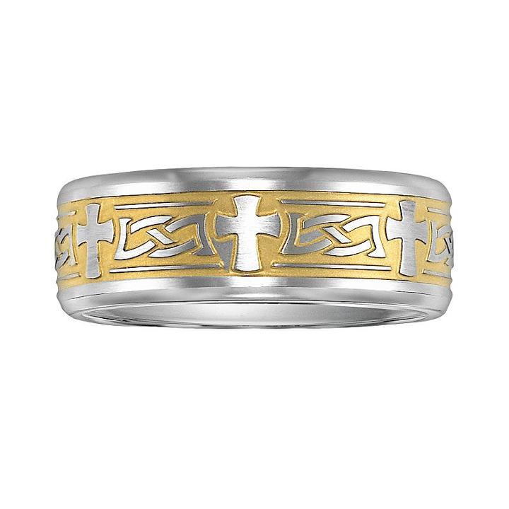 Cherish Always Stainless Steel Two Tone Cross Wedding Band - Men, Size: 11, Grey