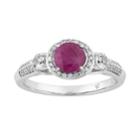 10k White Gold Ruby & 1/5 Carat T.w. Diamond Halo Ring, Women's, Size: 8, Red