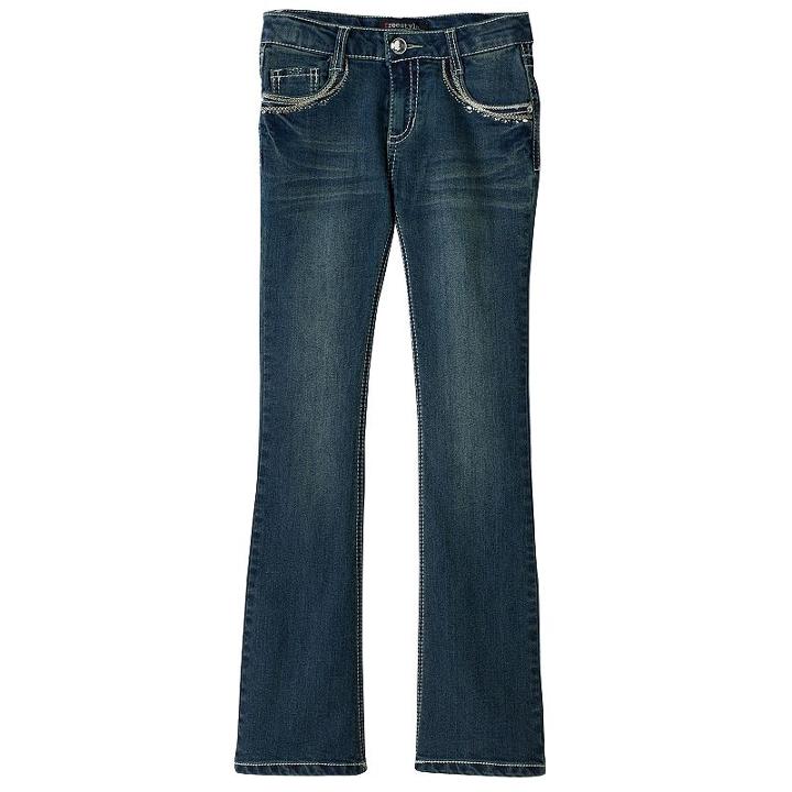 Girls 7-16 Freestyle Revolution Embellished Studded Thick Stitch Bootcut Jeans, Girl's, Size: 12, Med Blue