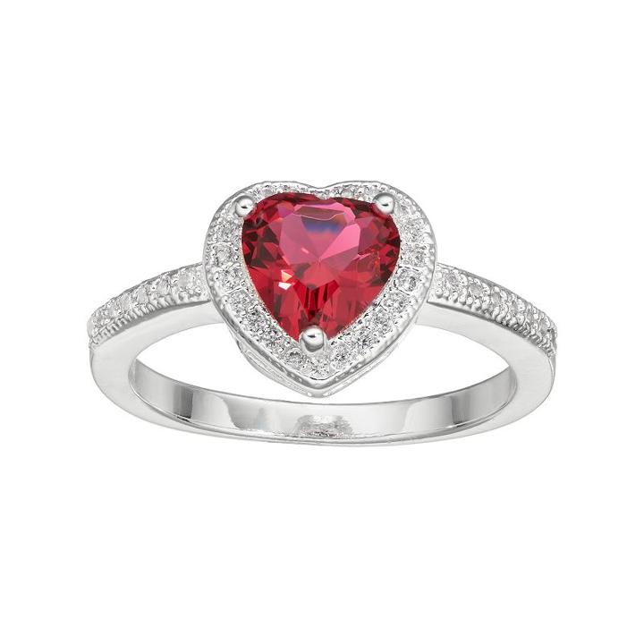 City Rox Cubic Zirconia Halo Heart Ring, Women's, Size: 7, Med Pink