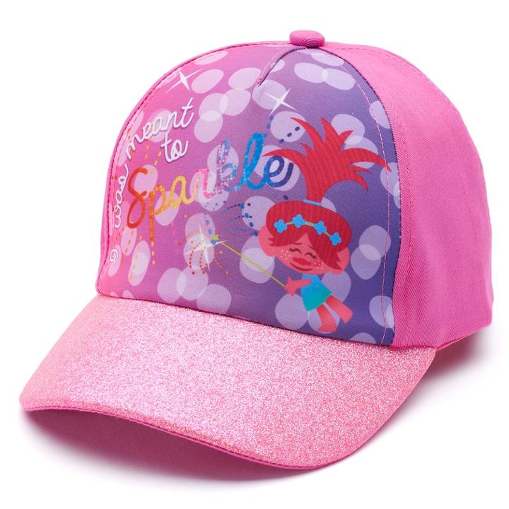 Toddler Girl Dreamworks Trolls Poppy Glitter Baseball Cap Hat, Dark Red