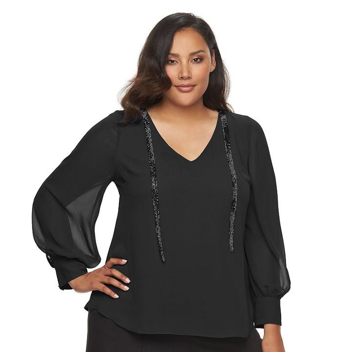 Plus Size Jennifer Lopez Embellished Crepe Top, Women's, Size: 3xl, Black