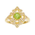 14k Gold Over Silver Peridot & White Topaz Flower Ring, Women's, Size: 9, Green