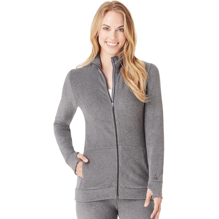 Women's Cuddl Duds Stretch Fleece Zip-up Top, Size: Small, Grey (charcoal)