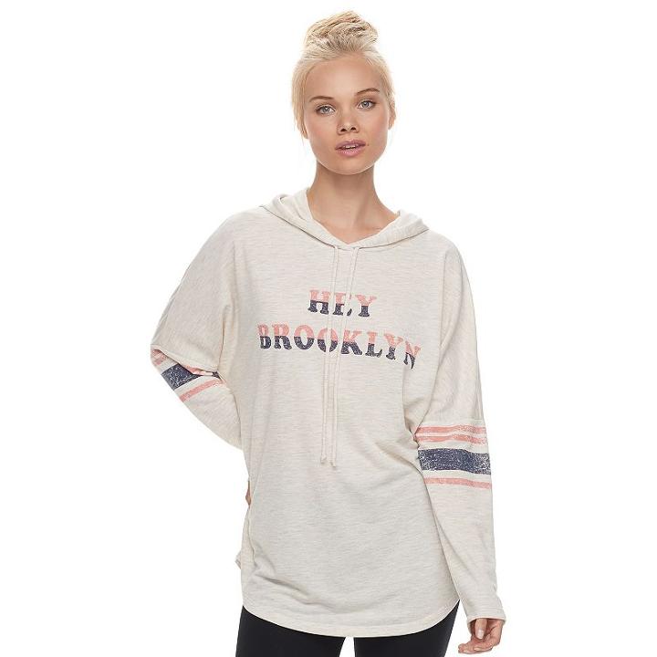 Juniors' About A Girl Hey Brooklyn Long Sleeve Graphic Hoodie, Size: Xs, Beige Oth