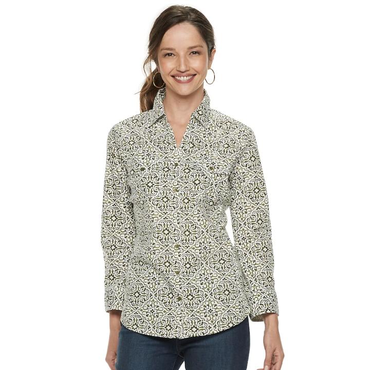 Women's Croft & Barrow&reg; Paisley Knit-to-fit Shirt, Size: Medium, Green