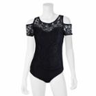 Juniors' Iz Byer California Lace Cold Shoulder Bodysuit, Teens, Size: Medium, Black