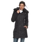 Women's Weathercast Faux-fur Trim Puffer Jacket, Size: Medium, Black