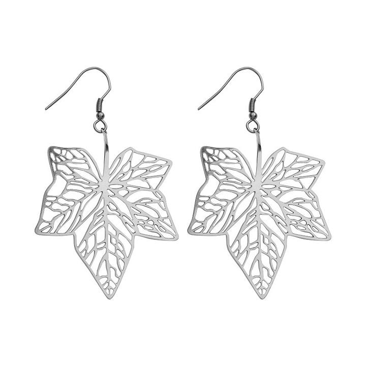 Steel City Stainless Steel Openwork Leaf Drop Earrings, Women's, Grey